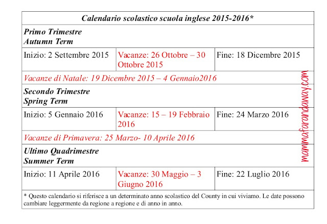 vacanze scolastiche inghilterra Calendario Scolastico Scuola Inghilterra