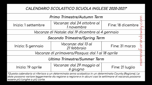 calendario scolastico inglese calendario scolastico scuola inglese